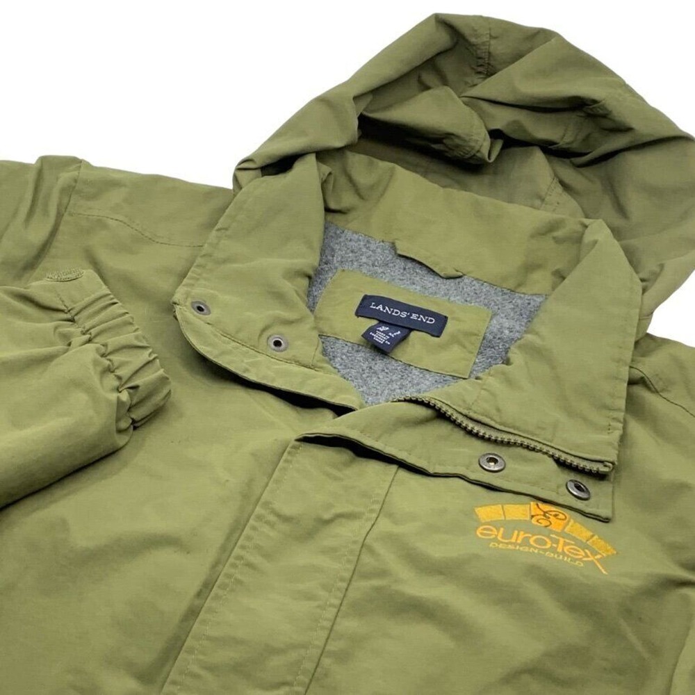 Lands End Mens LS Hooded Full Zip Fleece Lined Utility/Cargo Jacket Army Green L